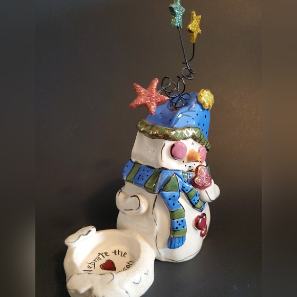 Blue Sky Clayworks Heather Goldminc Holiday Snowman Tea Light Holder - Picture 5 of 6